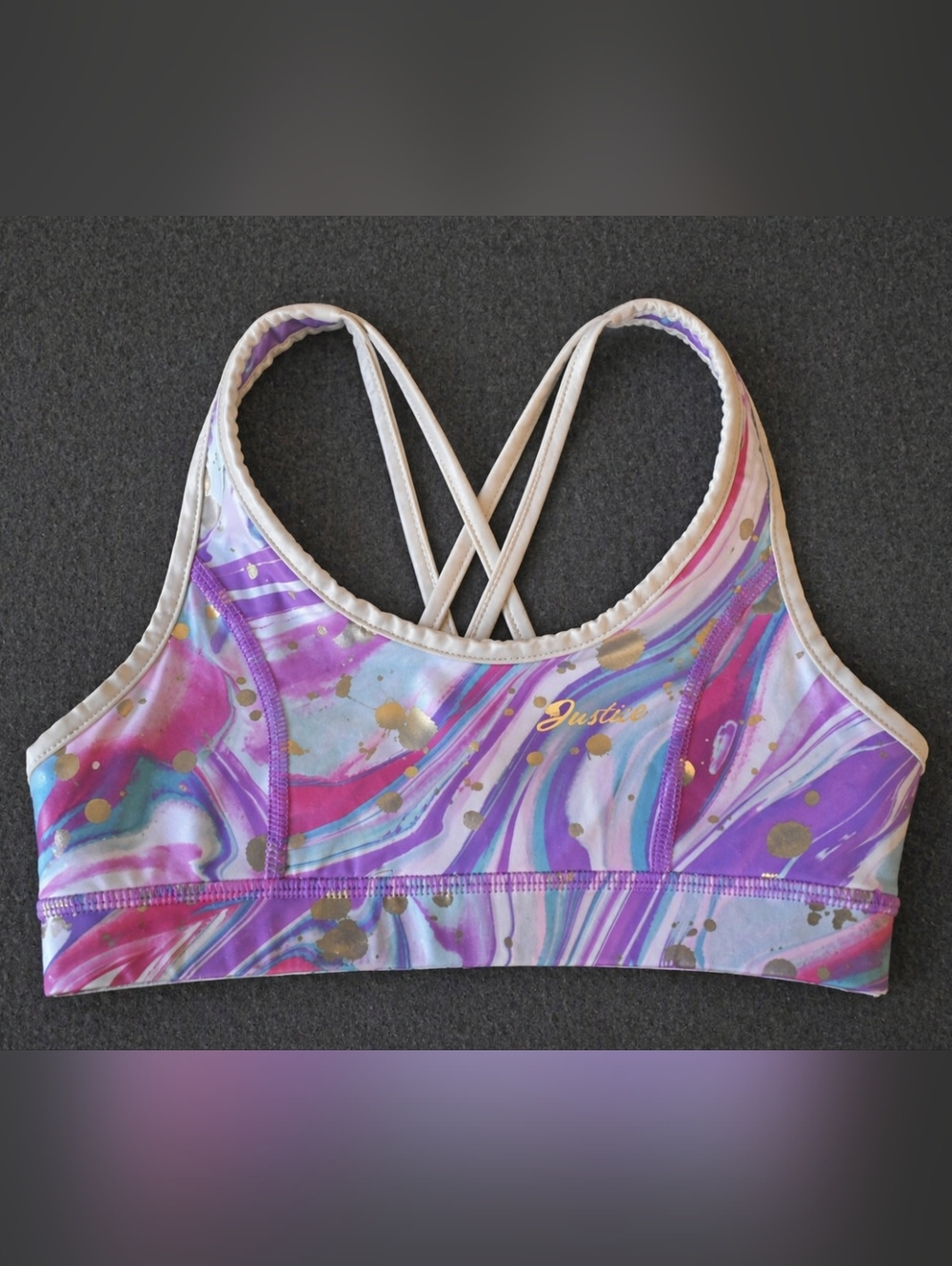 Justice Girls Size 30 Shimmer Marble Sports Bra Strappy Back Activewear
